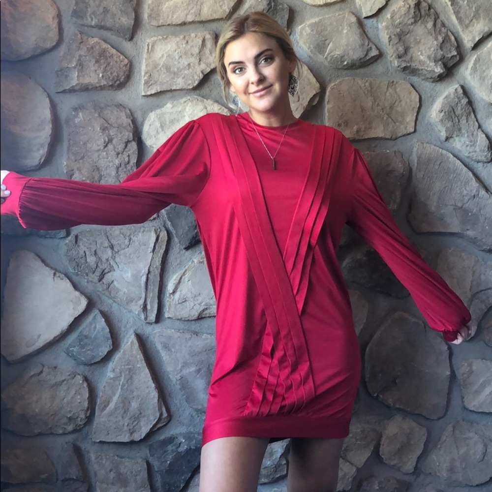 Zara Trafaluc designer red satin spandex dress - Picture 1 of 6
